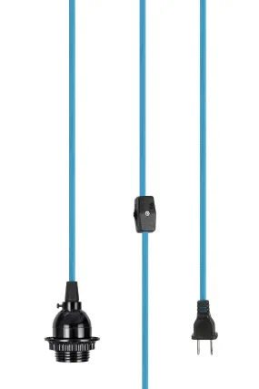 # 21027-x, One-Light Plug-In Vintage Style Hanging Socket Pendant Fixture with Black Socket and 15 feet of Textile Cord and Rocker Switch