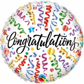 18" Qualatex Congratulations Streamers Foil Balloon