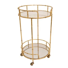 2-Tier Gold Metal Bar Cart, Mirror Top