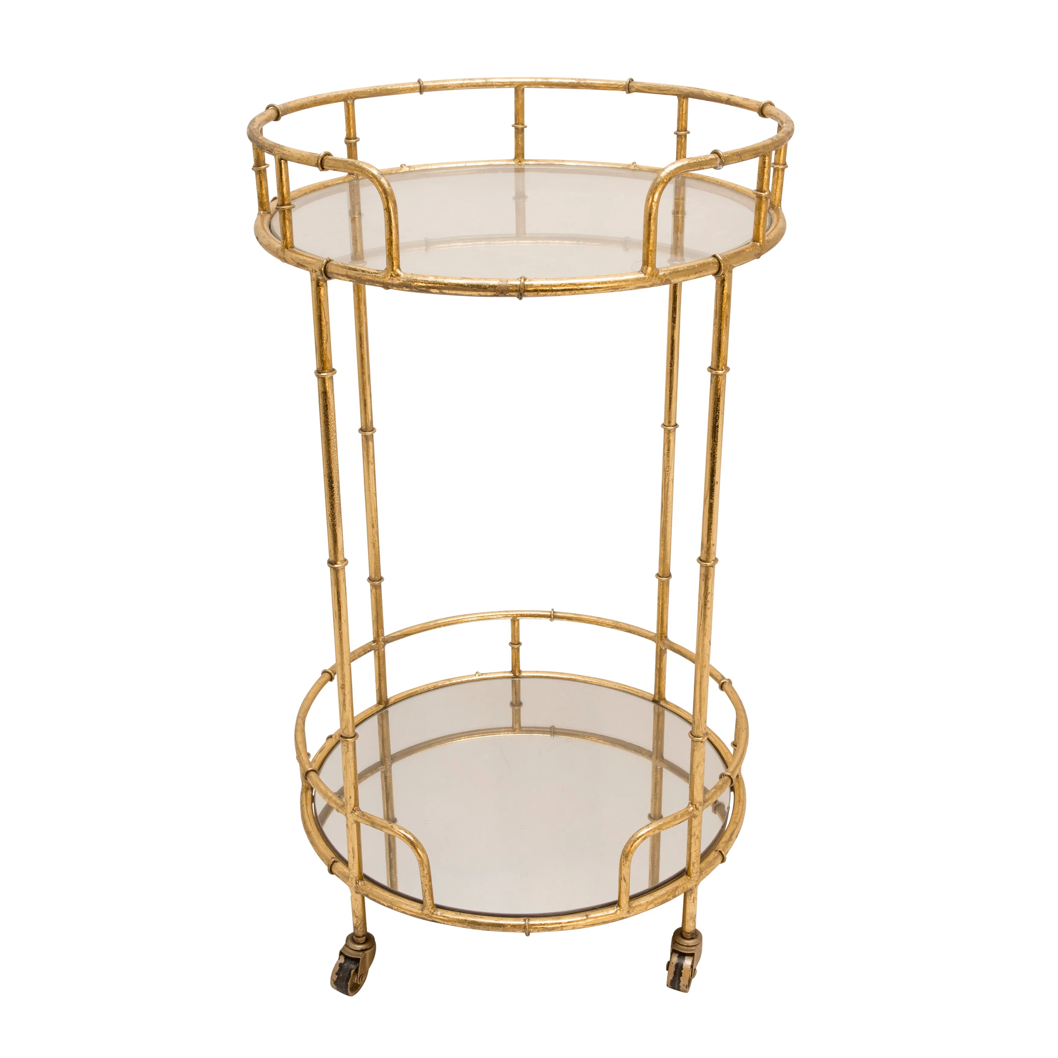 2-Tier Gold Metal Bar Cart, Mirror Top