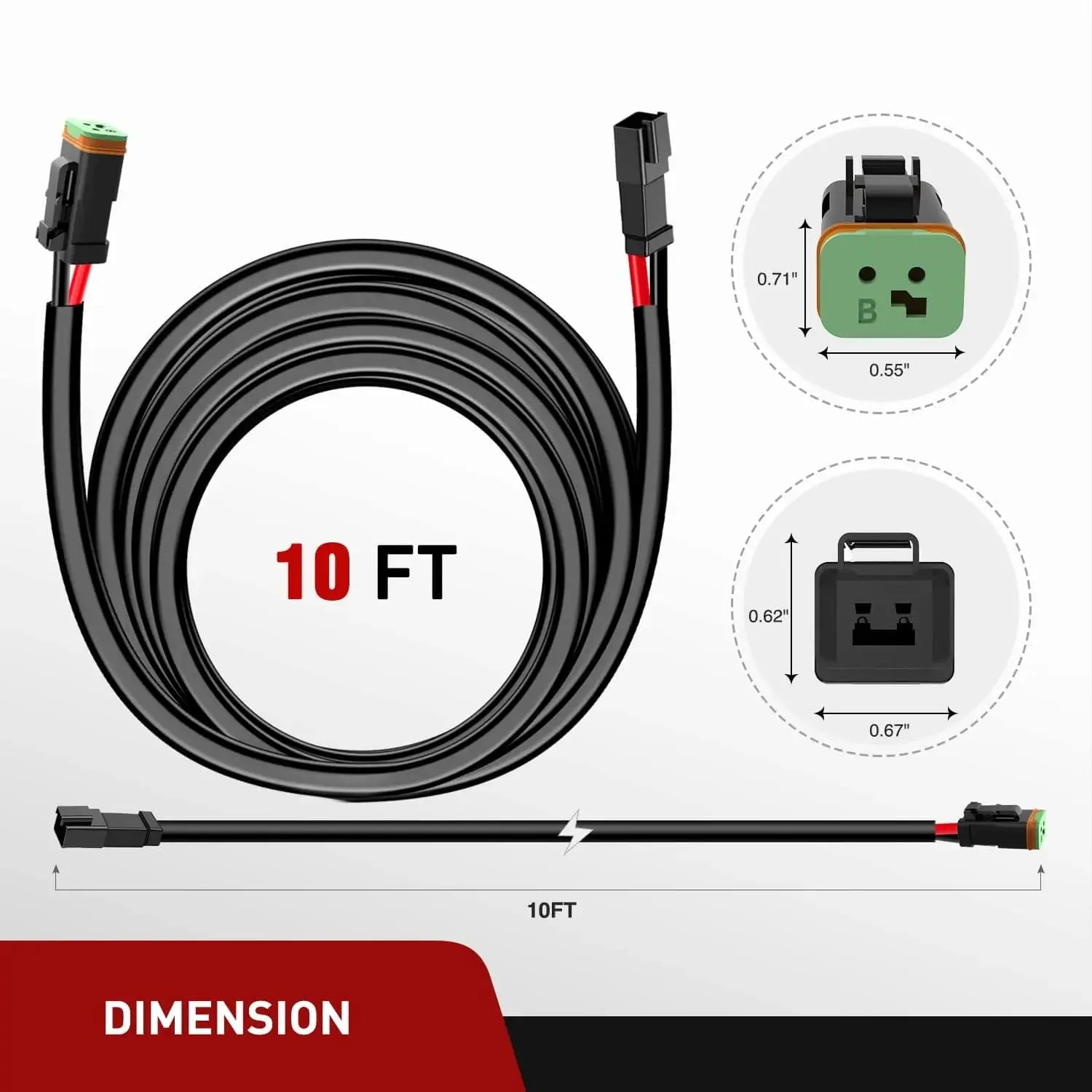 2PCS 16AWG 10FT Wire Extension Kit 2Pin Socket DT Connector