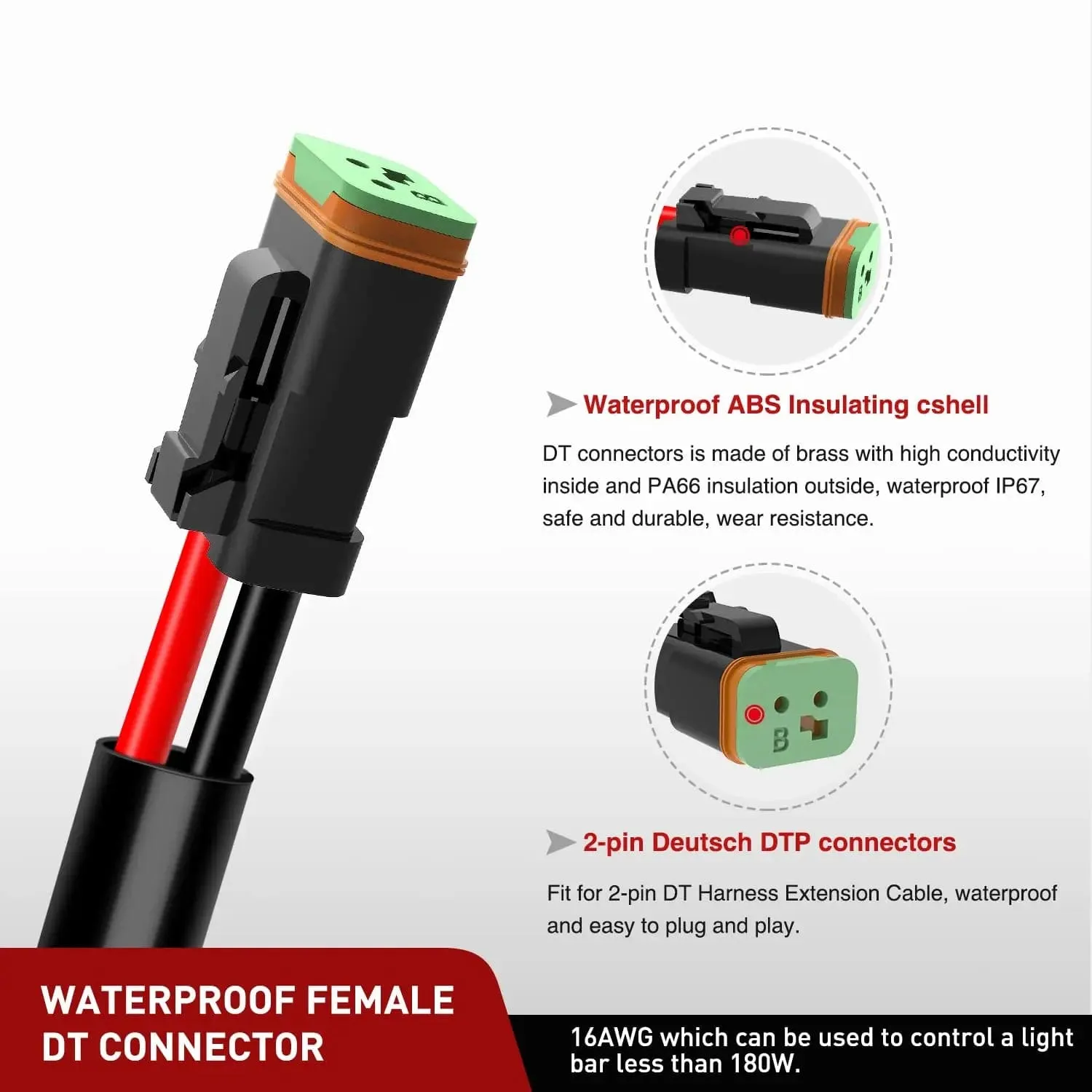 2PCS 16AWG 10FT Wire Extension Kit 2Pin Socket DT Connector