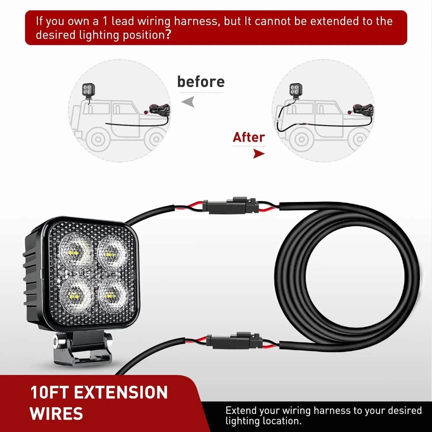 2PCS 16AWG 10FT Wire Extension Kit 2Pin Socket DT Connector