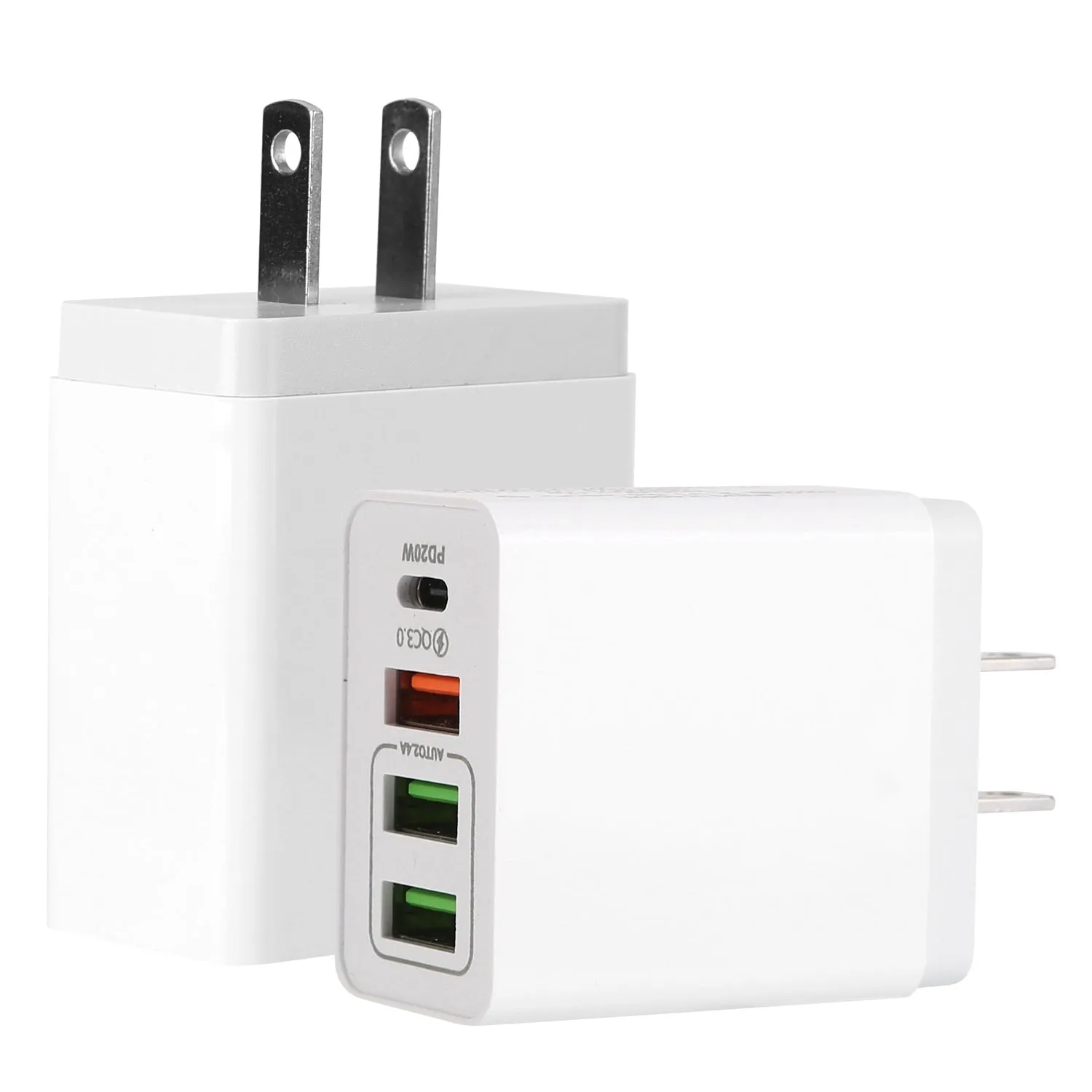 36W USB-C Fast Charger with 4-Ports, QC3.0 PD 20W Power Adapter for Samsung iPhone Tablet