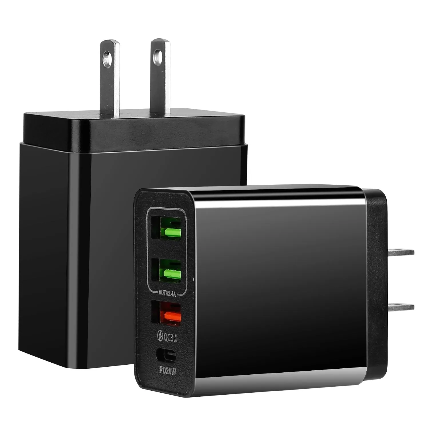 36W USB-C Fast Charger with 4-Ports, QC3.0 PD 20W Power Adapter for Samsung iPhone Tablet