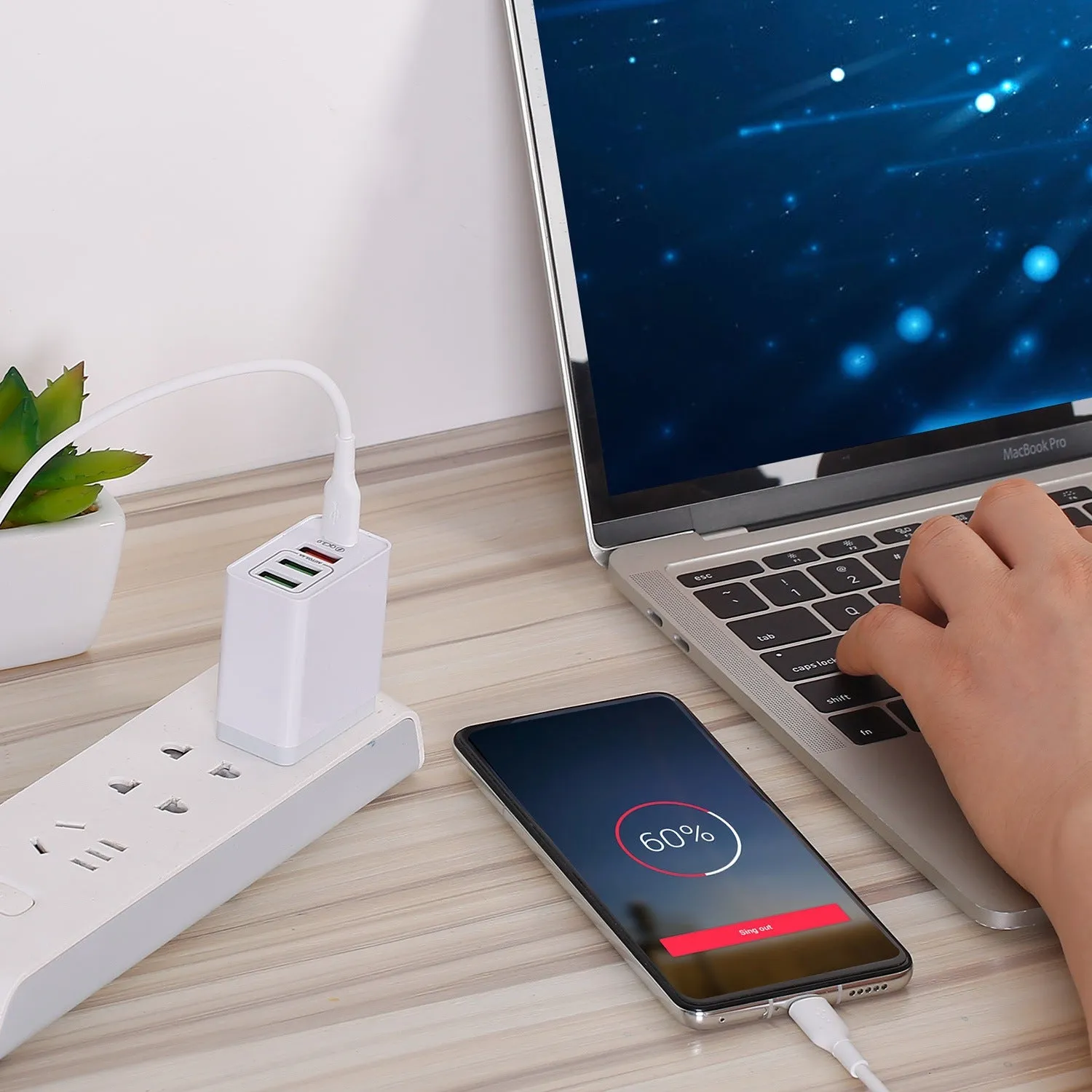 36W USB-C Fast Charger with 4-Ports, QC3.0 PD 20W Power Adapter for Samsung iPhone Tablet