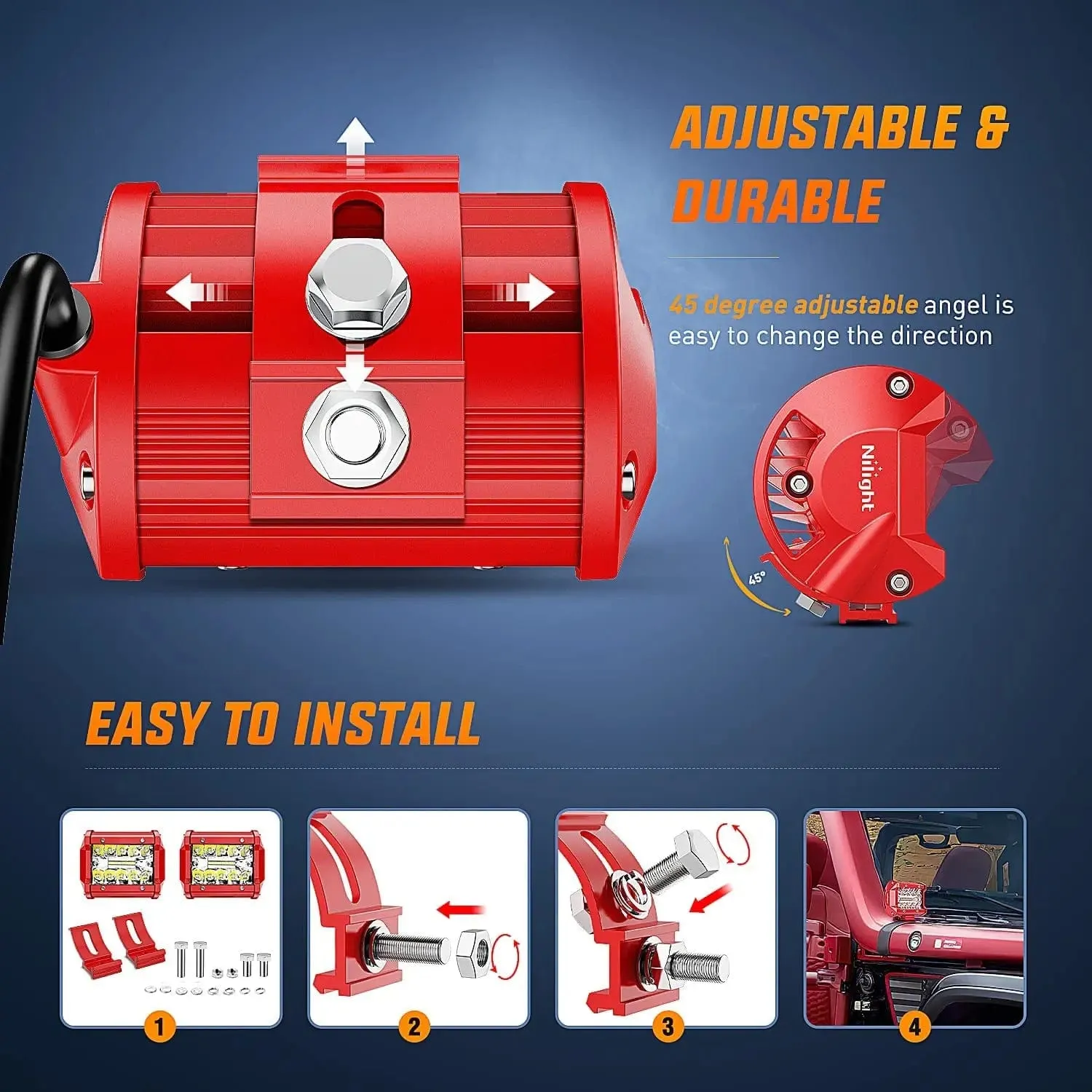 4 Inch 60W Triple Row Red Case Spot Flood LED Light Bars (Pair) | 16AWG Wire 3Pin Switch
