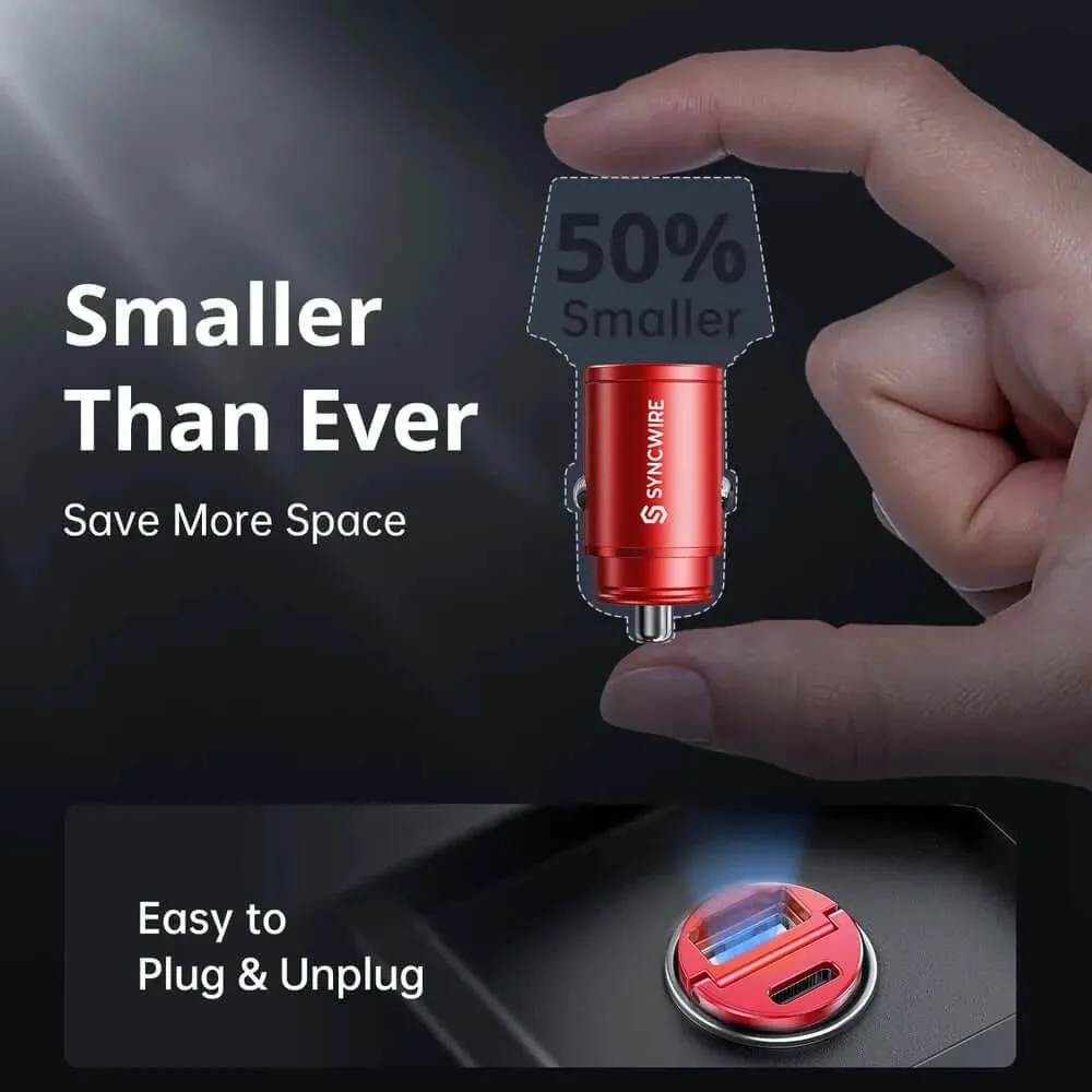 45W Mini Car Phone Charging Adapter Super Fast (USB A USB C)