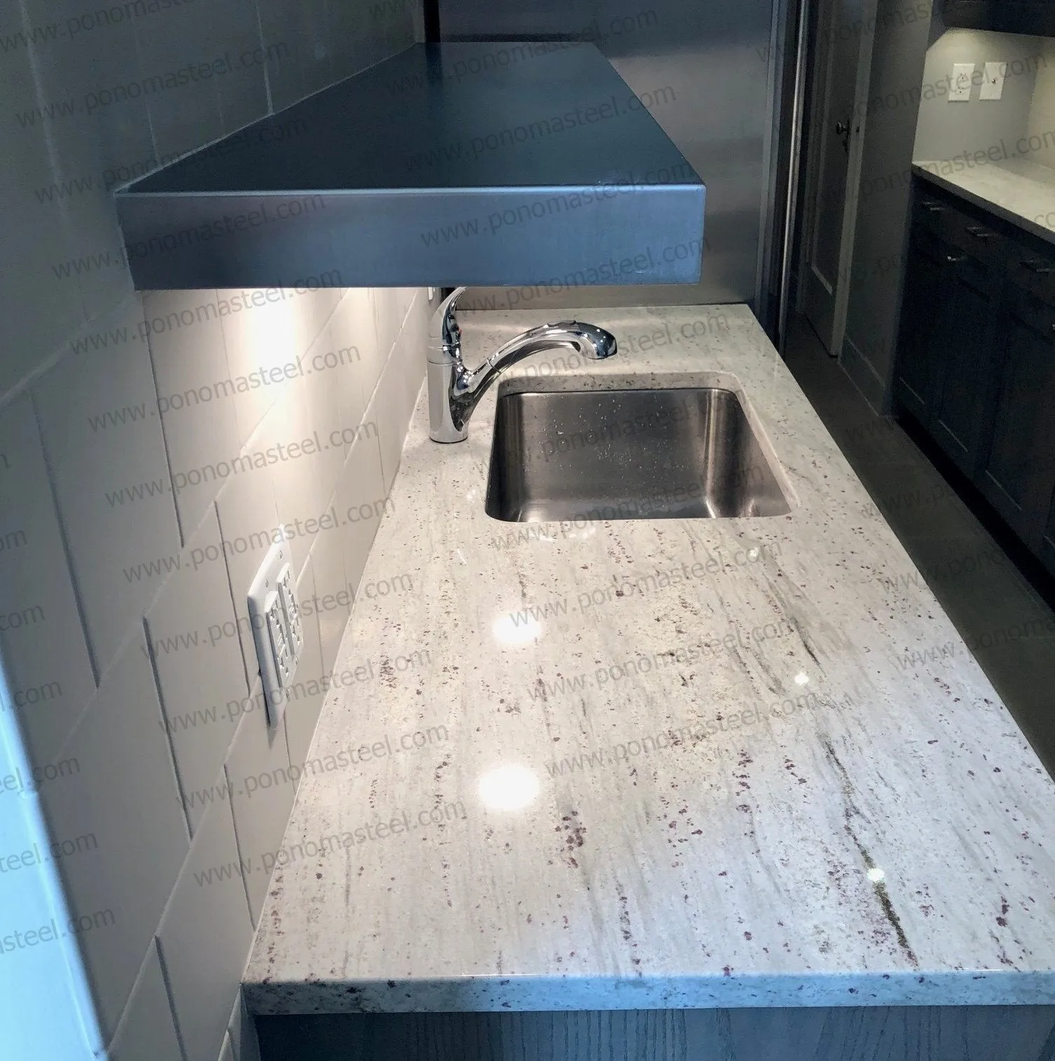 60"x10"x2.0" (cm.152x25.4x5.1) painted stainless floating shelf with 3 LED lights