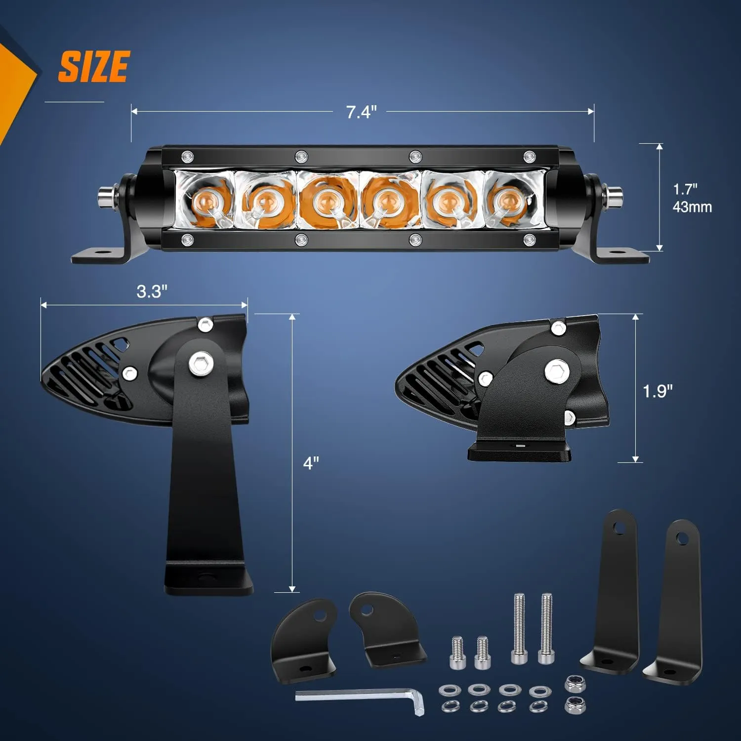 7 Inch 30W Amber White Slim Spot LED Light Bars (Pair)