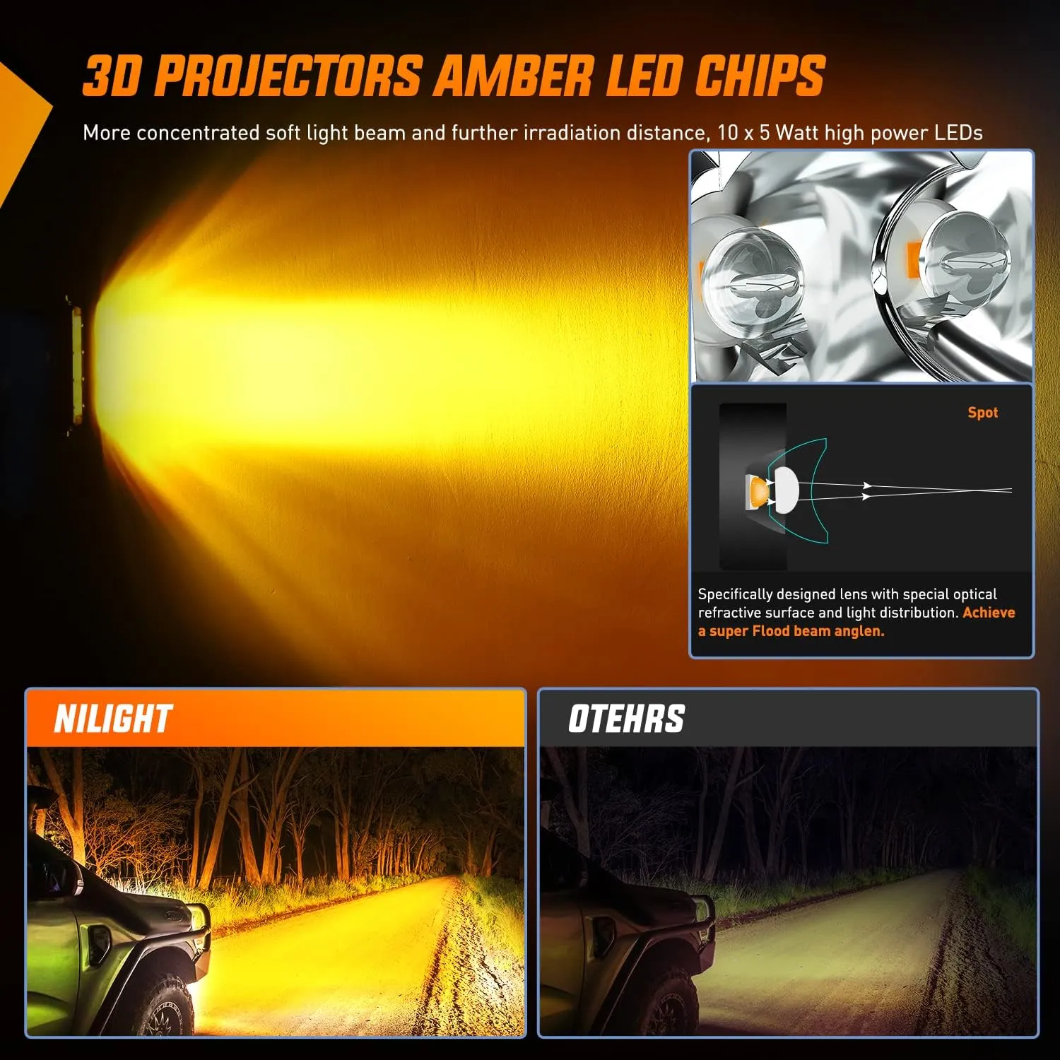 7 Inch 30W Amber White Slim Spot LED Light Bars (Pair)