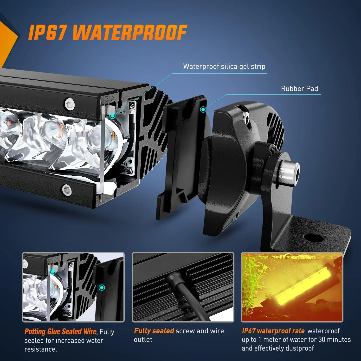 7 Inch 30W Amber White Slim Spot LED Light Bars (Pair)