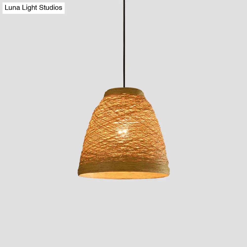 Asian Style Rattan Weaving Bell Hanging Lamp - Suspension Pendant Light for Snack Bars (1 Bulb)