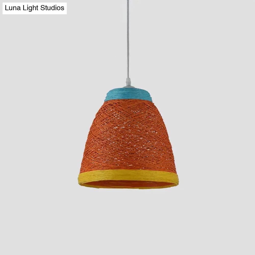 Asian Style Rattan Weaving Bell Hanging Lamp - Suspension Pendant Light for Snack Bars (1 Bulb)