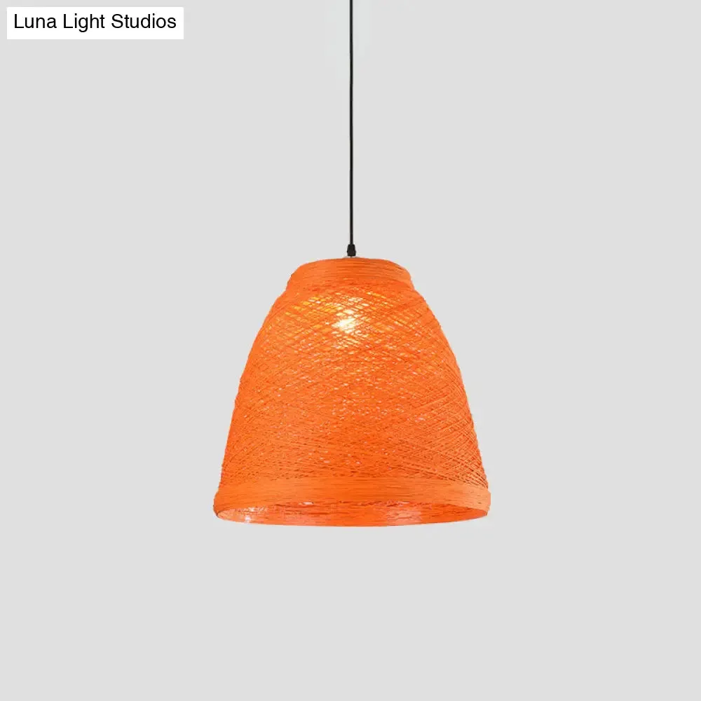 Asian Style Rattan Weaving Bell Hanging Lamp - Suspension Pendant Light for Snack Bars (1 Bulb)