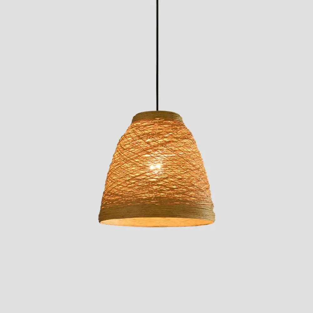 Asian Style Rattan Weaving Bell Hanging Lamp - Suspension Pendant Light for Snack Bars (1 Bulb)
