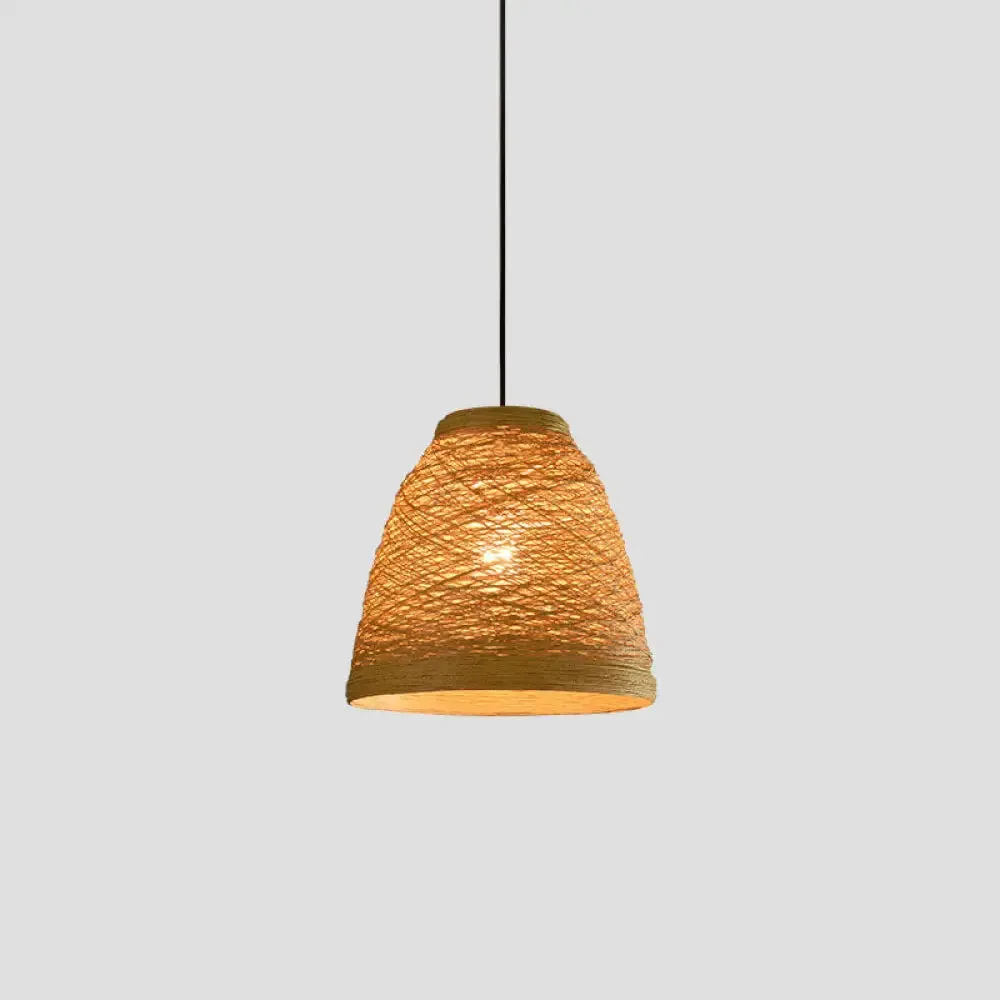Asian Style Rattan Weaving Bell Hanging Lamp - Suspension Pendant Light for Snack Bars (1 Bulb)