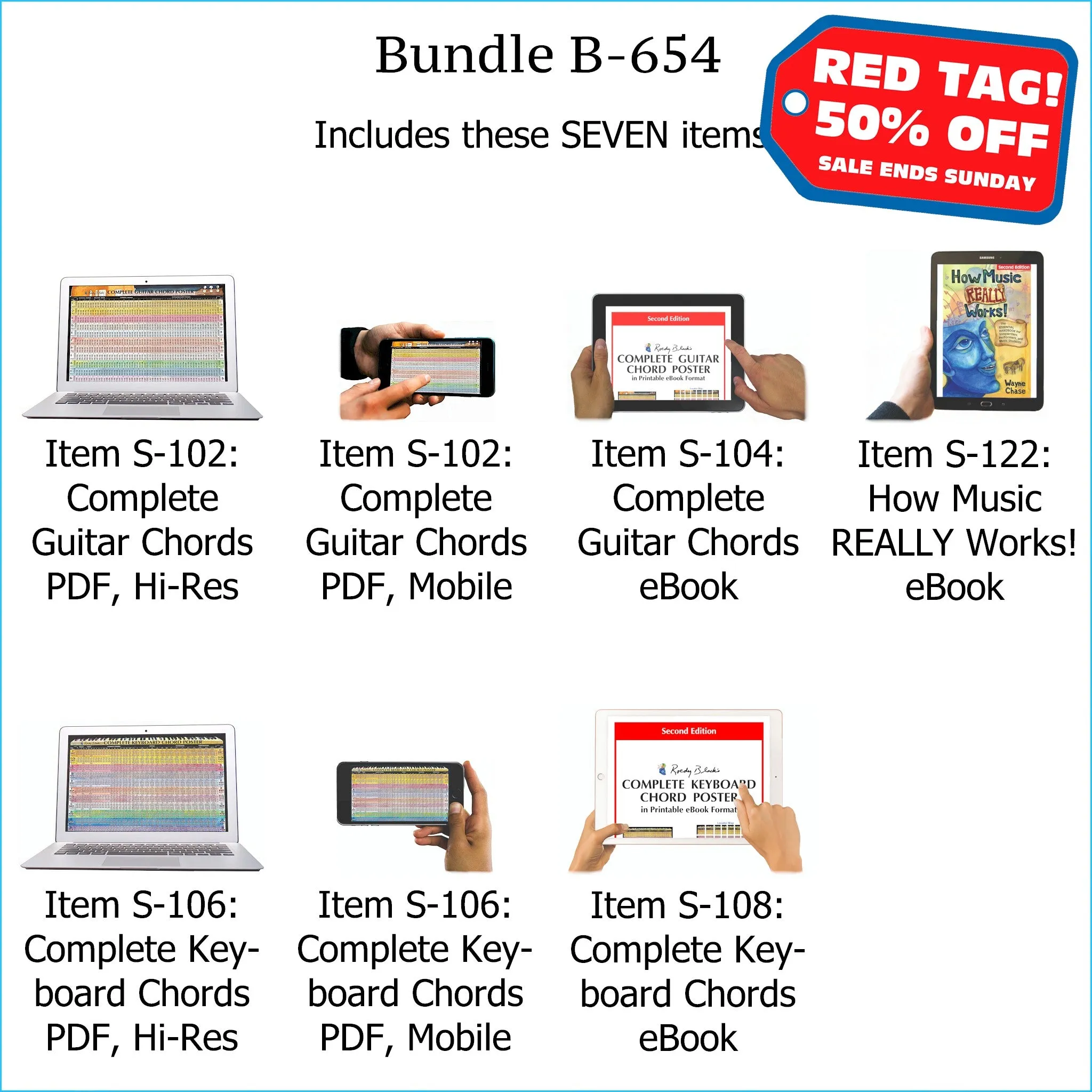 Bundle B-654: How Music REALLY Works! E-Book   Complete Guitar Chords, Complete Keyboard Chords - E-Posters and Printable E-Books. FREE Download Protection.