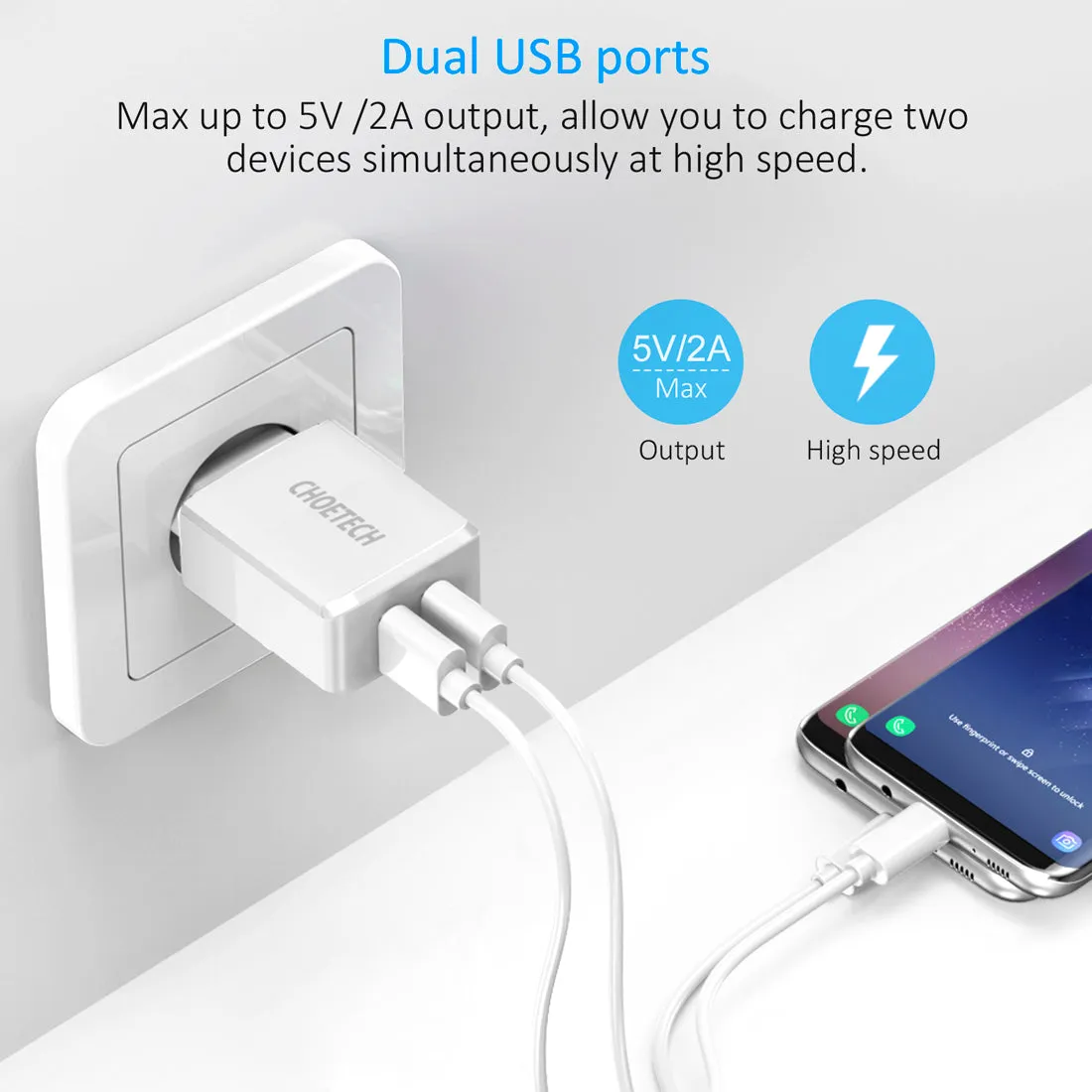 C0030 Choetech 10W Dual USB Travel Wall Charger 5V/2A