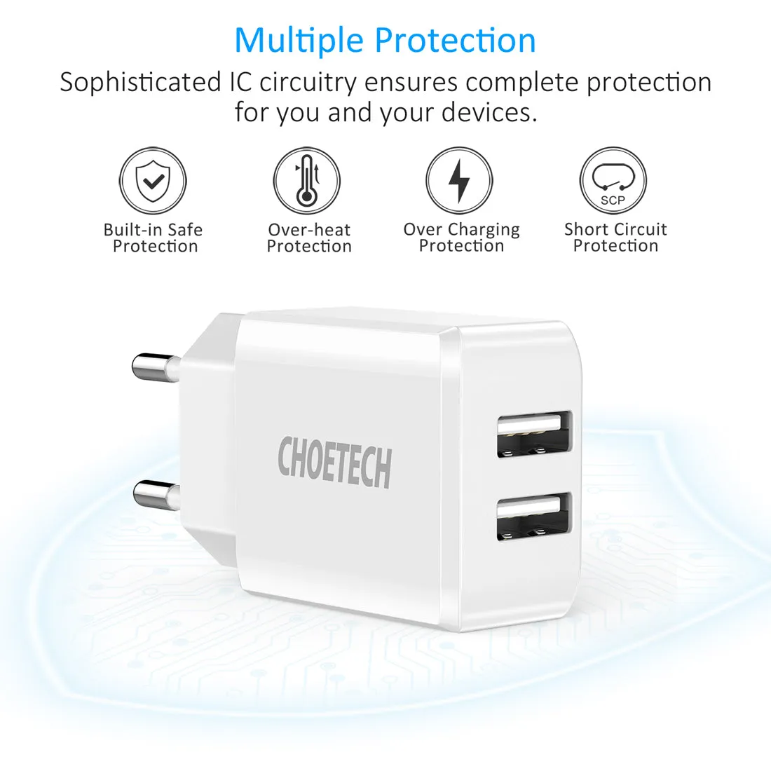 C0030 Choetech 10W Dual USB Travel Wall Charger 5V/2A