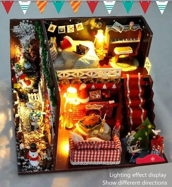 Christmas Dollhouse DIY Dollhouse Kit Christmas Theme Living Room Miniature Adult Craft Best Christmas Gift Birthday Gift for Children