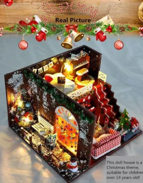 Christmas Dollhouse DIY Dollhouse Kit Christmas Theme Living Room Miniature Adult Craft Best Christmas Gift Birthday Gift for Children