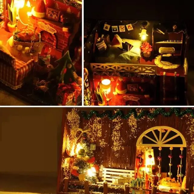 Christmas Dollhouse DIY Dollhouse Kit Christmas Theme Living Room Miniature Adult Craft Best Christmas Gift Birthday Gift for Children