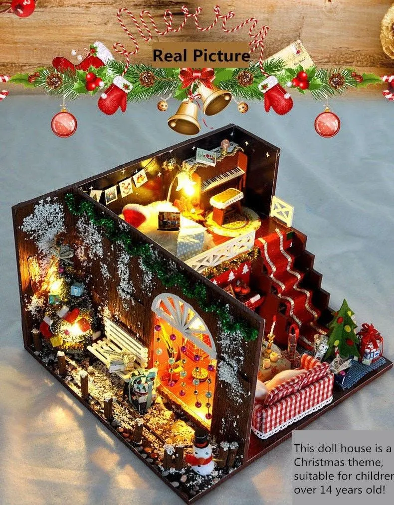 Christmas Dollhouse DIY Dollhouse Kit Christmas Theme Living Room Miniature Adult Craft Best Christmas Gift Birthday Gift for Children