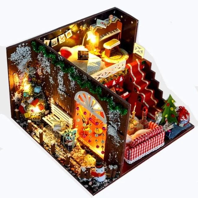 Christmas Dollhouse DIY Dollhouse Kit Christmas Theme Living Room Miniature Adult Craft Best Christmas Gift Birthday Gift for Children