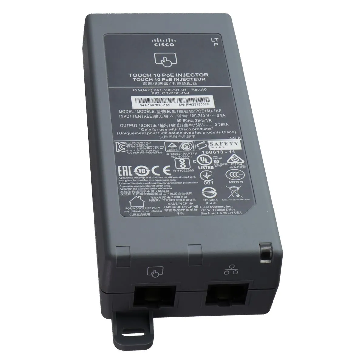Cisco Touch 10 PoE Injector 56V/.285A (POE16U-1AF) - Brick Only