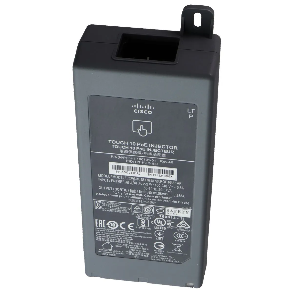 Cisco Touch 10 PoE Injector 56V/.285A (POE16U-1AF) - Brick Only