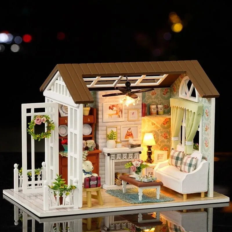 DIY American Retro Style Dollhouse Miniature Room Available In 3 Style - Holiday Time - Beautiful Time - Blue Time Adult Craft Puzzle Toys