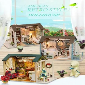 DIY American Retro Style Dollhouse Miniature Room Available In 3 Style - Holiday Time - Beautiful Time - Blue Time Adult Craft Puzzle Toys