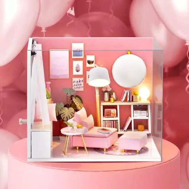 DIY Dollhouse Kit Living Room Miniature House with Furniture Adult Craft DIY Kits children gift