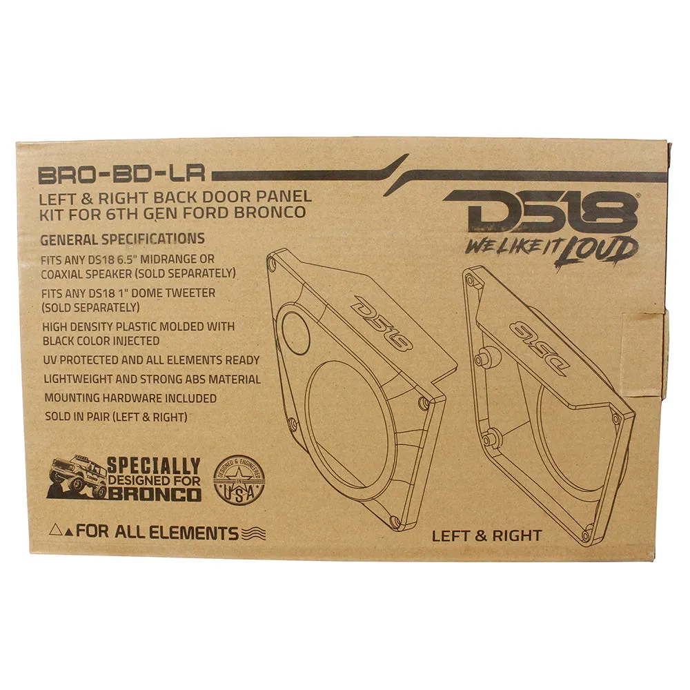 DS18 Left & Right Back Door Panel Kit for 6th Gen Ford Bronco Fits 6.5" Speaker