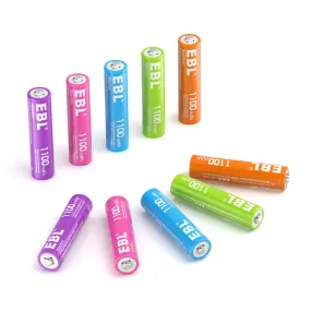 EBL 10Pcs Rainbow AAA Rechargeable Batteries 1.2V 1100mAh