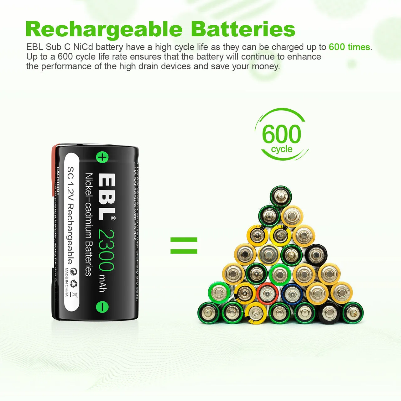 EBL Sub C NiCd Rechargeable Batteries 2300mAh