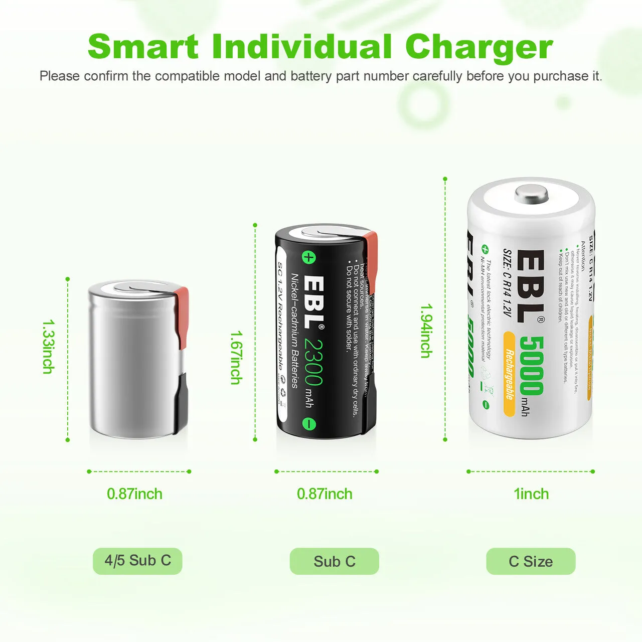 EBL Sub C NiCd Rechargeable Batteries 2300mAh