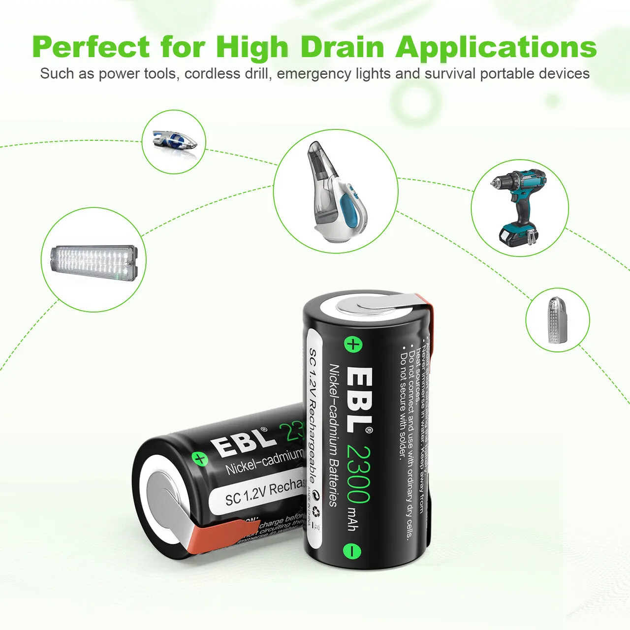 EBL Sub C NiCd Rechargeable Batteries 2300mAh