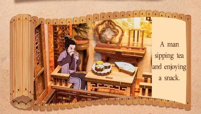 Elegant Song Dynasty Book Nook - DIY Book Nook Kits Japanese Book Nooks Book Shelf Insert Book Scenery Bookends with LED Model Building Kit