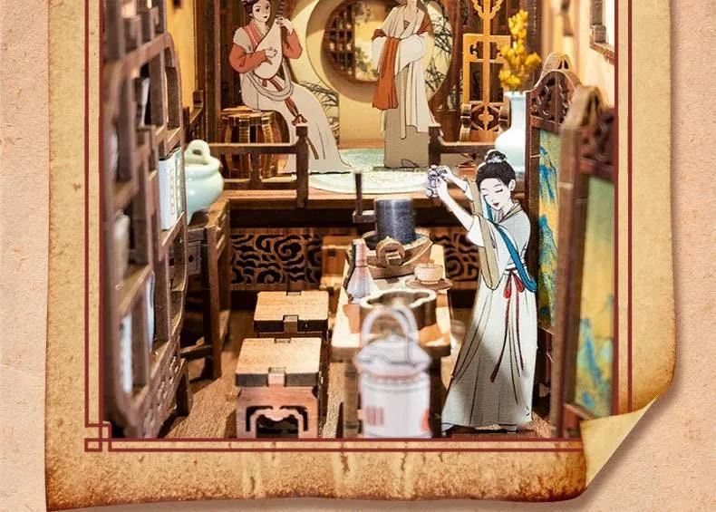 Elegant Song Dynasty Book Nook - DIY Book Nook Kits Japanese Book Nooks Book Shelf Insert Book Scenery Bookends with LED Model Building Kit