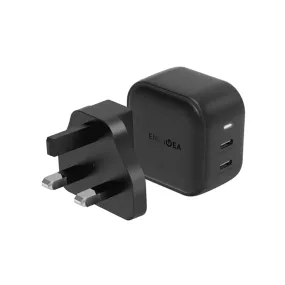 Energea Travelite 45W GaN UK 3-Pin Wall Charger with 2 USB-C Ports