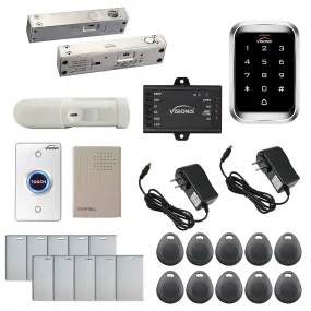 FPC-5462 One Door Access Control 2200lb Electric Drop Bolt Fail Safe For Narrow Doors   Outdoor Keypad / Reader Standalone With Mini Controller   Wiegand 26, No Software, EM Card 1000 Users   PIR Kit