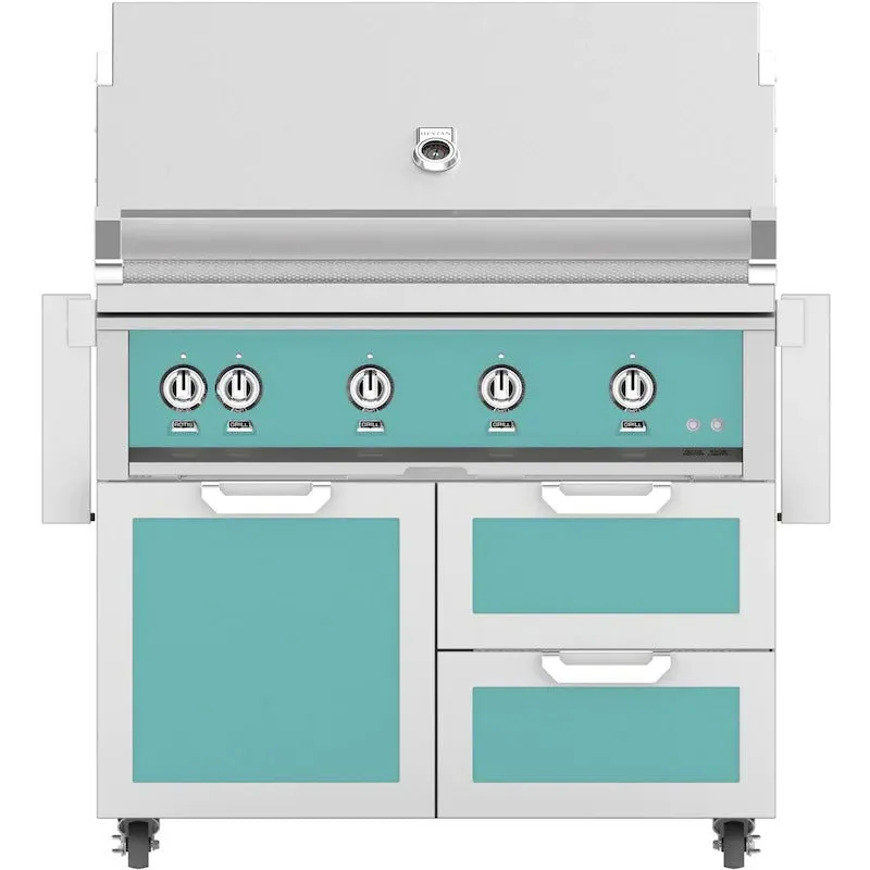 Hestan 42 Inch Grill With Rotisserie On Double Door & Drawer Cart