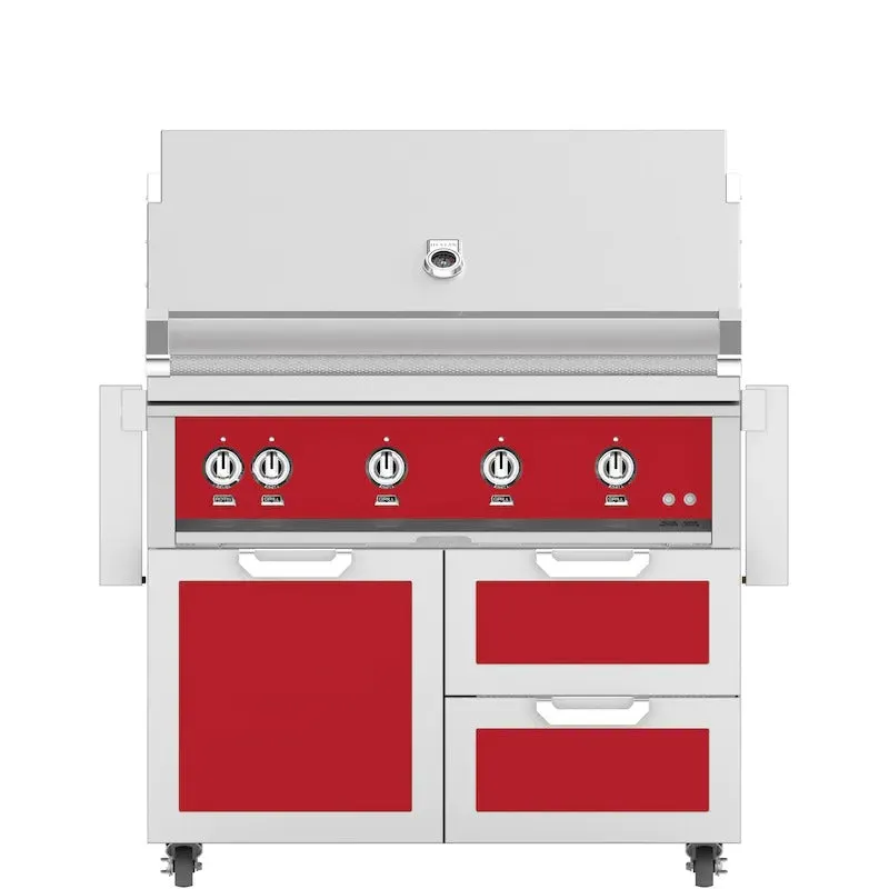 Hestan 42 Inch Grill With Rotisserie On Double Door & Drawer Cart