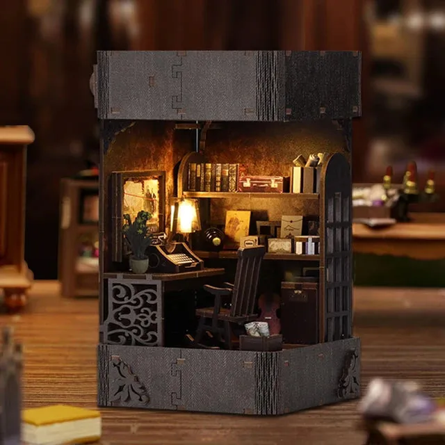 Holmes Detective Agency Room Box Miniature Dollhouse DIY Mini House Building Kit With LED