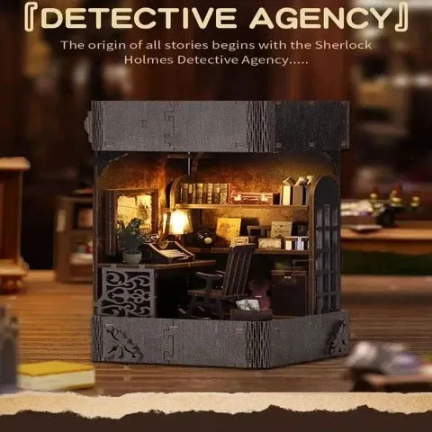 Holmes Detective Agency Room Box Miniature Dollhouse DIY Mini House Building Kit With LED