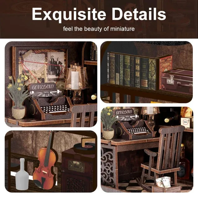Holmes Detective Agency Room Box Miniature Dollhouse DIY Mini House Building Kit With LED