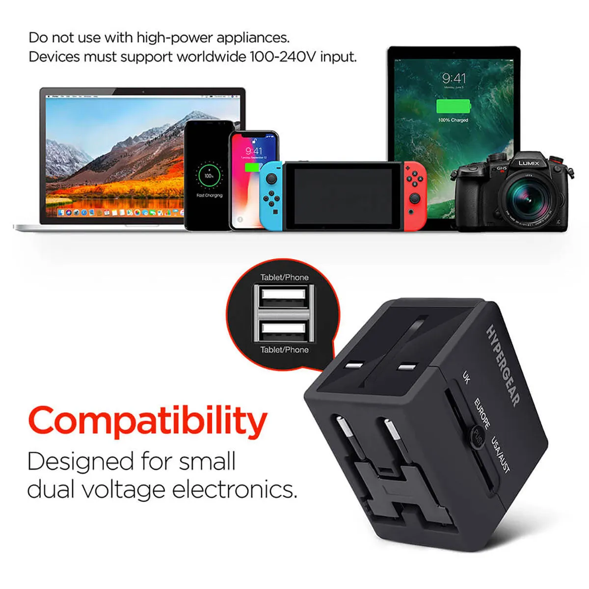 Hypergear All In One World Customized Travel Adapters, Black
