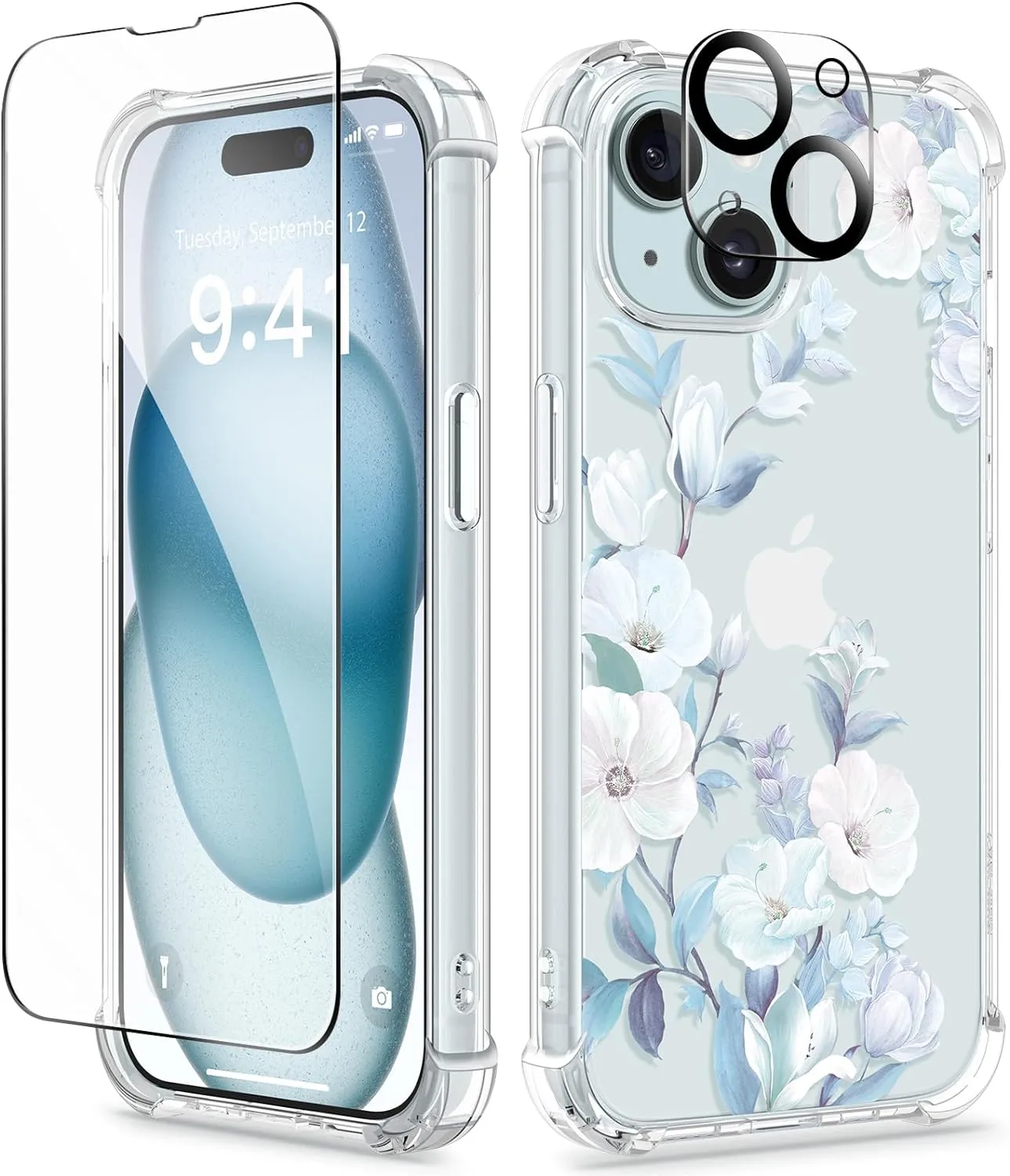 i Phone 16 Pro Max Case Screen Protector Camera Protector Clear Flower Phone Cover